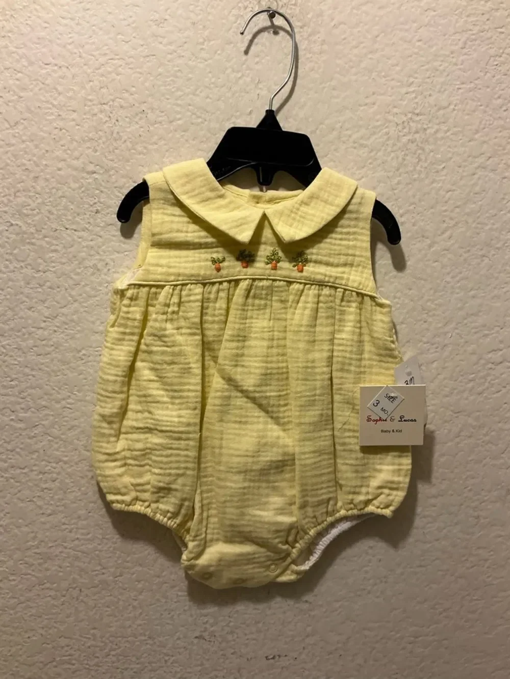 Yellow Baby Girl Bubble Romper with Peter Pan Collar